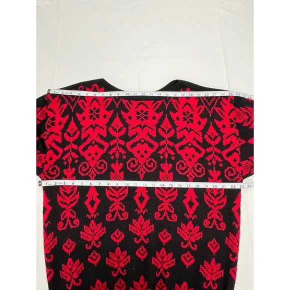 Vintage‎ ESPRIT Sport Black Red 80s Geometric Knit Sweater Medium - Picture 6 of 8